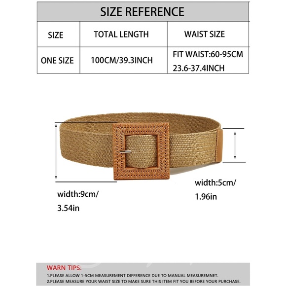 Camel Straw Woven Belt Square Buckle - Picture 6 of 7